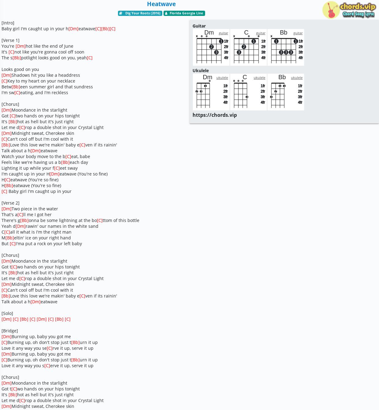 Chord Heatwave Florida Georgia Line Tab Song Lyric Sheet Guitar Ukulele Chords Vip