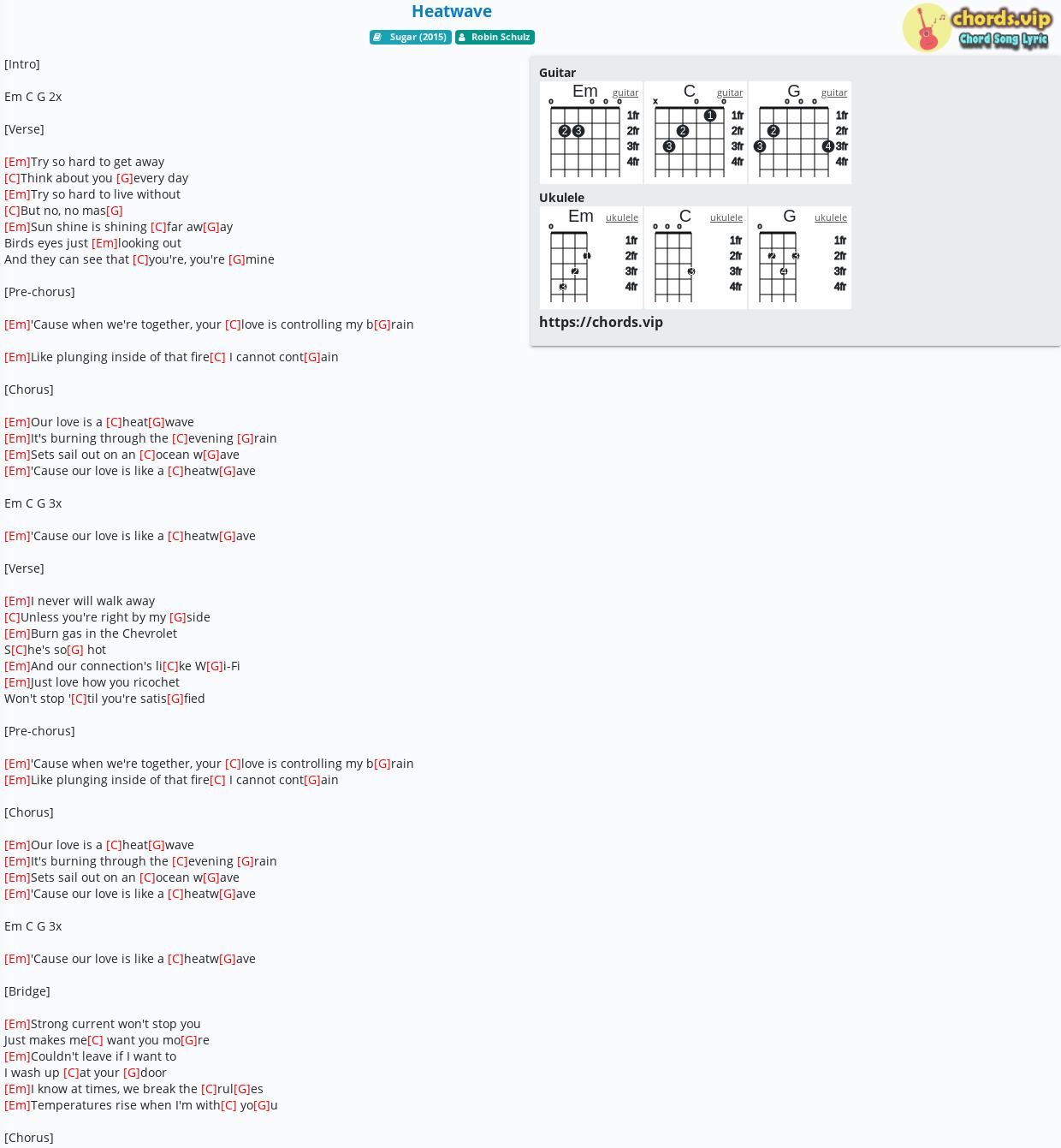 Chord Heatwave Robin Schulz Tab Song Lyric Sheet Guitar Ukulele Chords Vip
