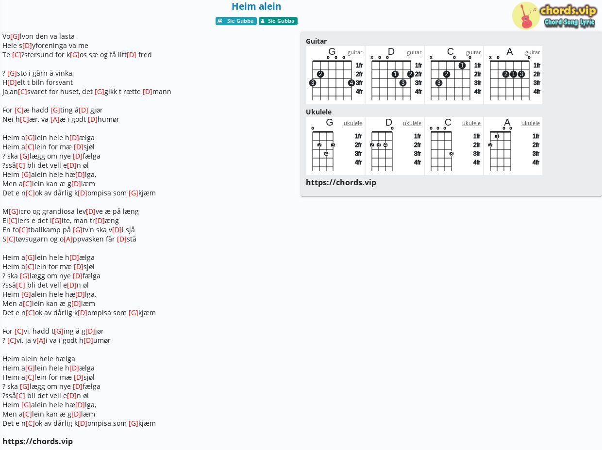 Chord Heim Alein Sie Gubba Tab Song Lyric Sheet Guitar Ukulele Chords Vip