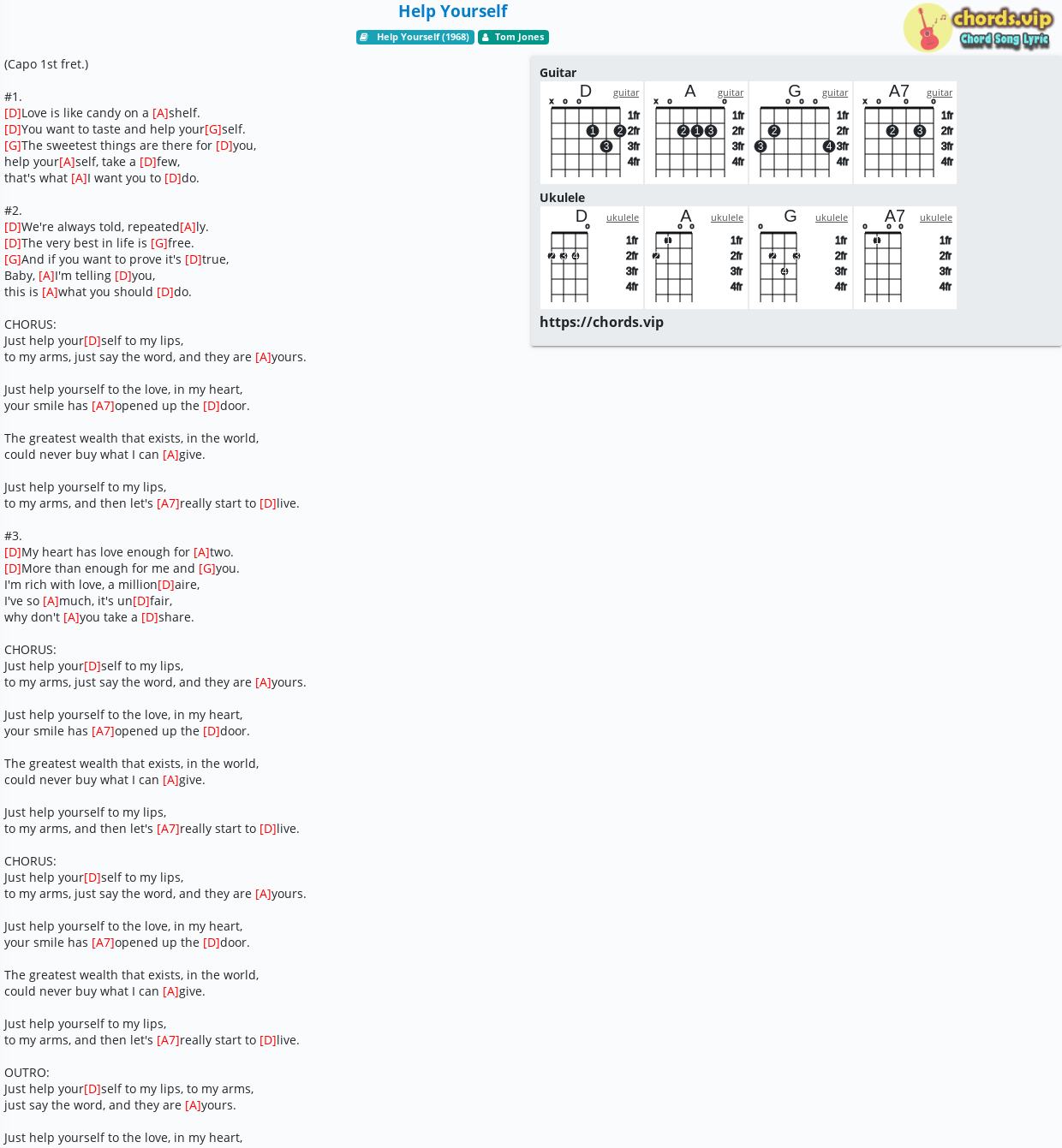 elite med sig Lingvistik Chord: Help Yourself - Tom Jones - tab, song lyric, sheet, guitar, ukulele  | chords.vip