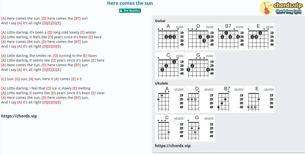 Chord: Here the sun - The Beatles,Richie Havens - song lyric, sheet, guitar, ukulele |