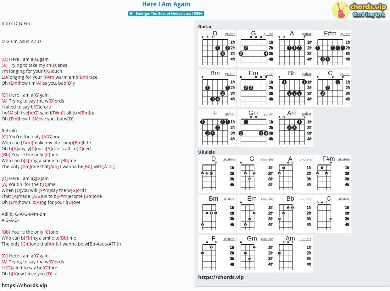 Chord Here I Am Again Neocolours Rachelle Ann Go Tab Song Lyric Sheet Guitar Ukulele Chords Vip
