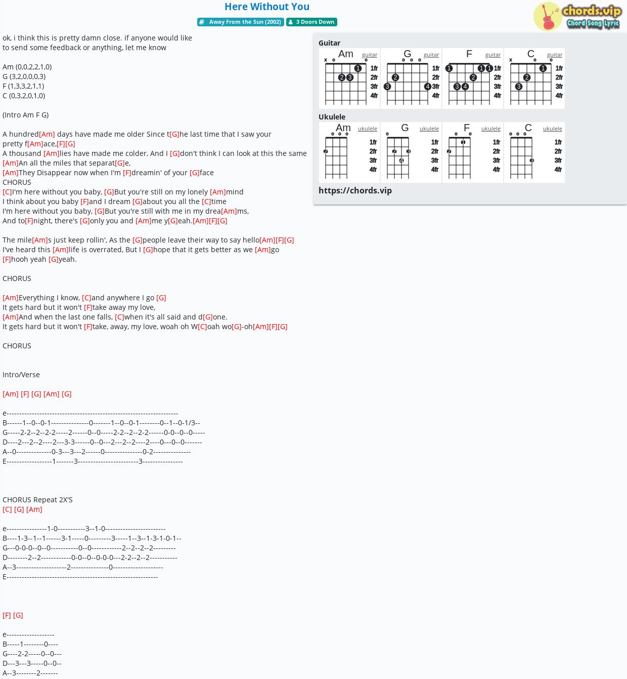 Chord Here Without You 3 Doors Down Tab Song Lyric Sheet Guitar Ukulele Chords Vip