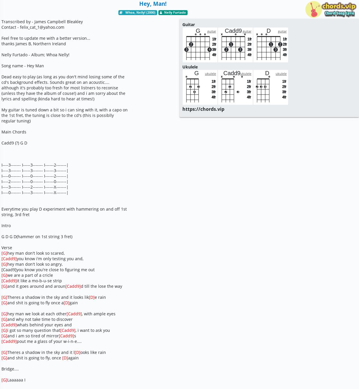 Chord Hey Man Nelly Furtado Tab Song Lyric Sheet Guitar Ukulele Chords Vip