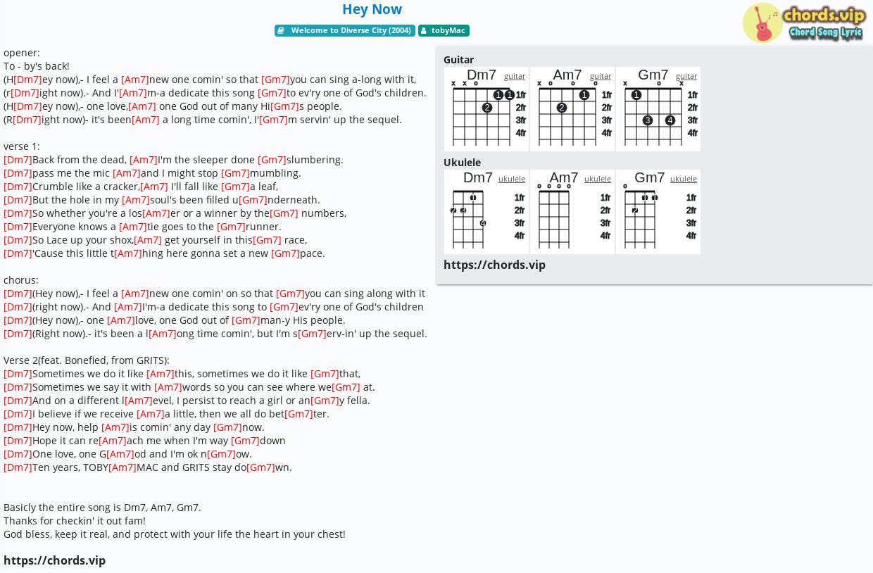 Hey Now! - Guitar Chords/Lyrics