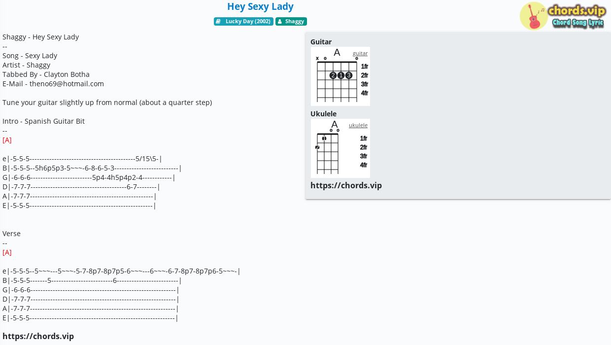 Chord Hey Sexy Lady Shaggy Tab Song Lyric Sheet Guitar Ukulele Chords Vip