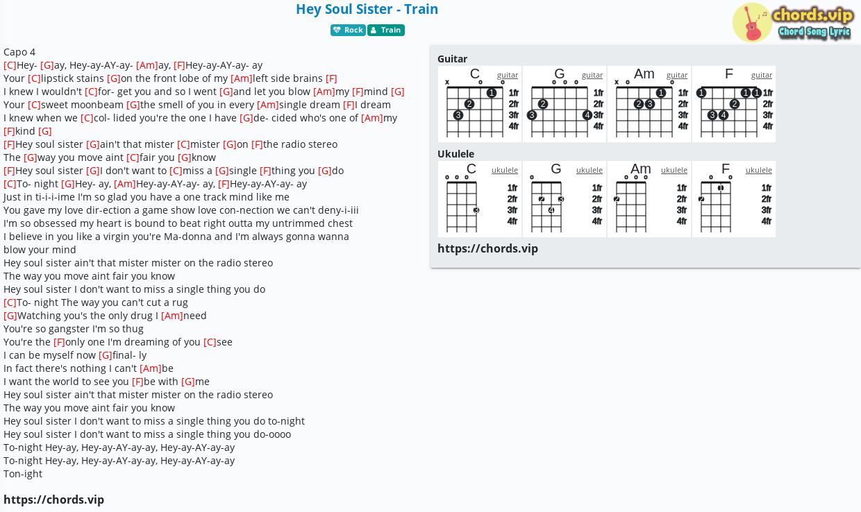 Motherland Mindst Psykiatri Chord: Hey Soul Sister - Train - Train - tab, song lyric, sheet, guitar,  ukulele | chords.vip