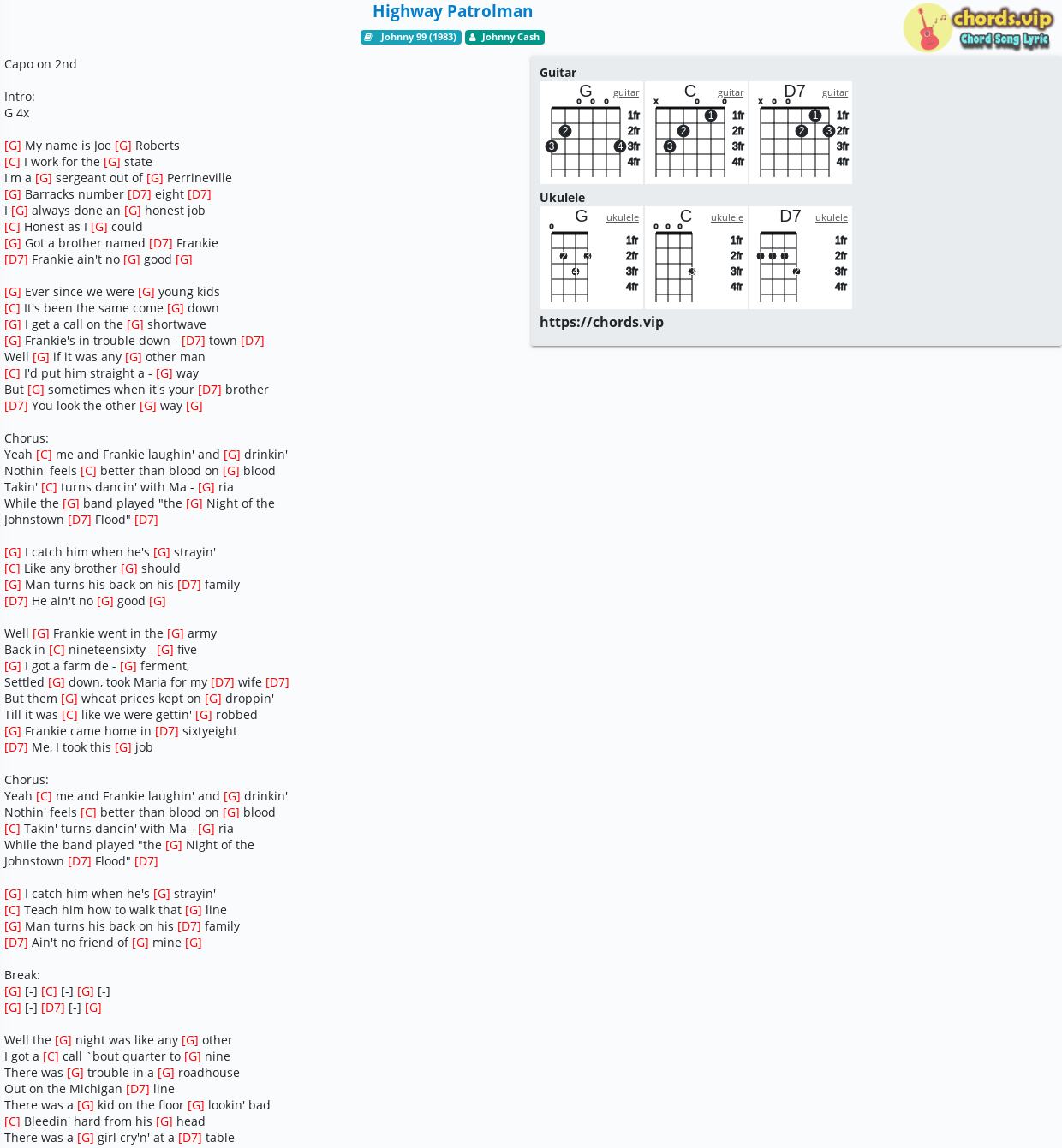 Chord Highway Patrolman Johnny Cash Tab Song Lyric Sheet Guitar Ukulele Chords Vip