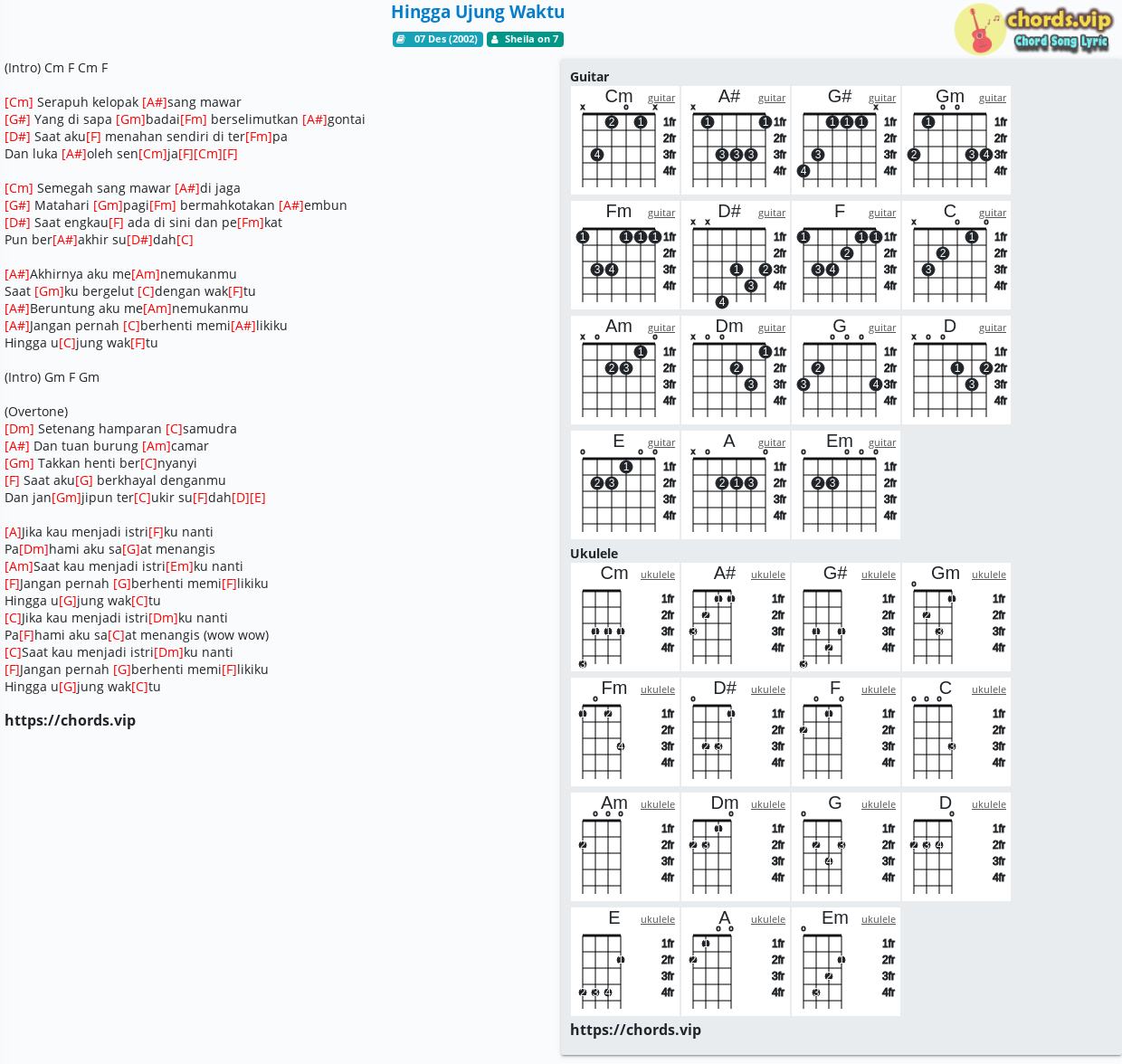 Chord: Hingga Ujung Waktu - Sheila on 7 - tab, song lyric, sheet