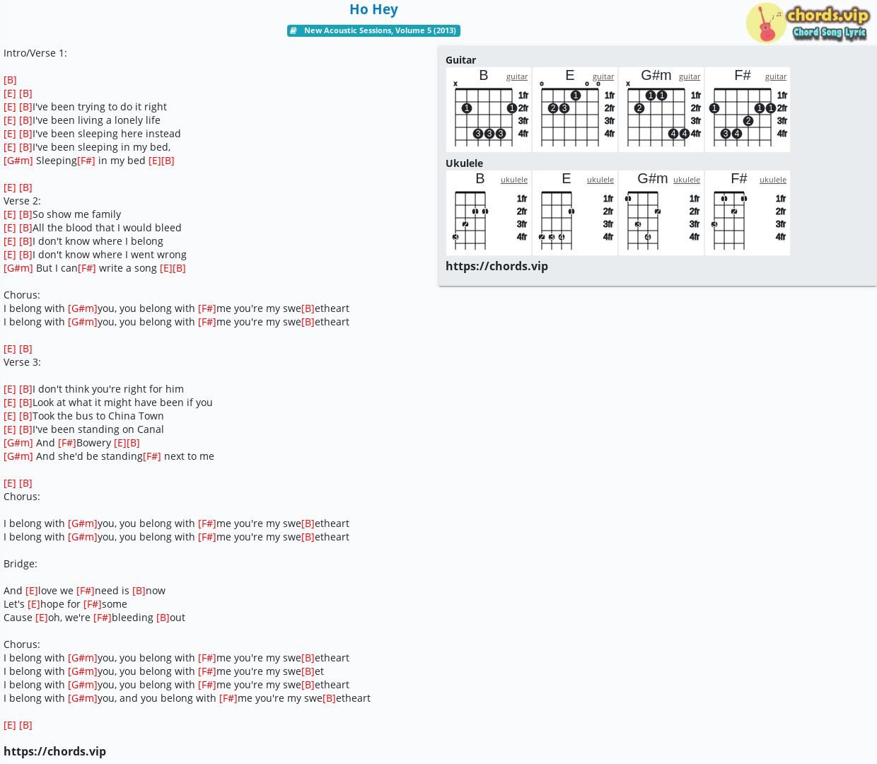 Chord Ho Hey Boyce Avenue,The Lumineers tab, song lyric, sheet