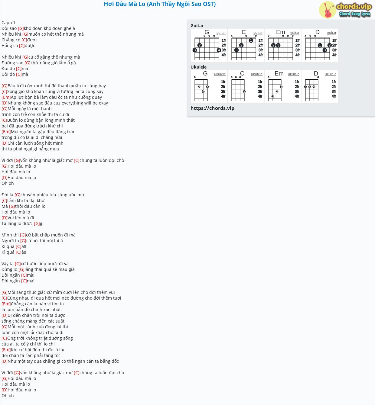 Chord Hơi đau Ma Lo Anh Thầy Ngoi Sao Ost Tab Song Lyric Sheet Guitar Ukulele Chords Vip