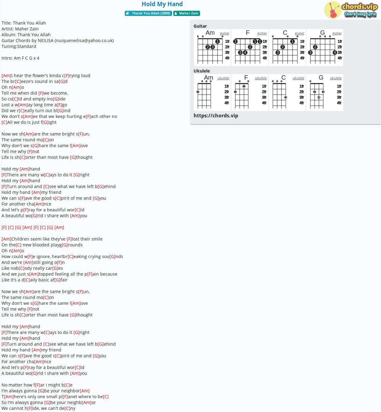 Chord Hold My Hand Maher Zain Tab Song Lyric Sheet Guitar Ukulele Chords Vip