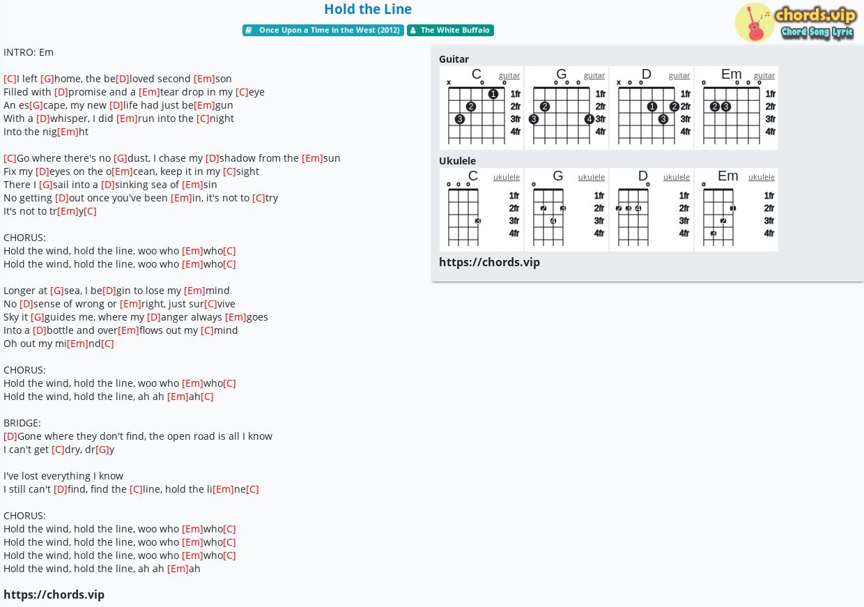 Chord: Hold the Line The White Buffalo - tab, lyric, sheet, guitar, | chords.vip