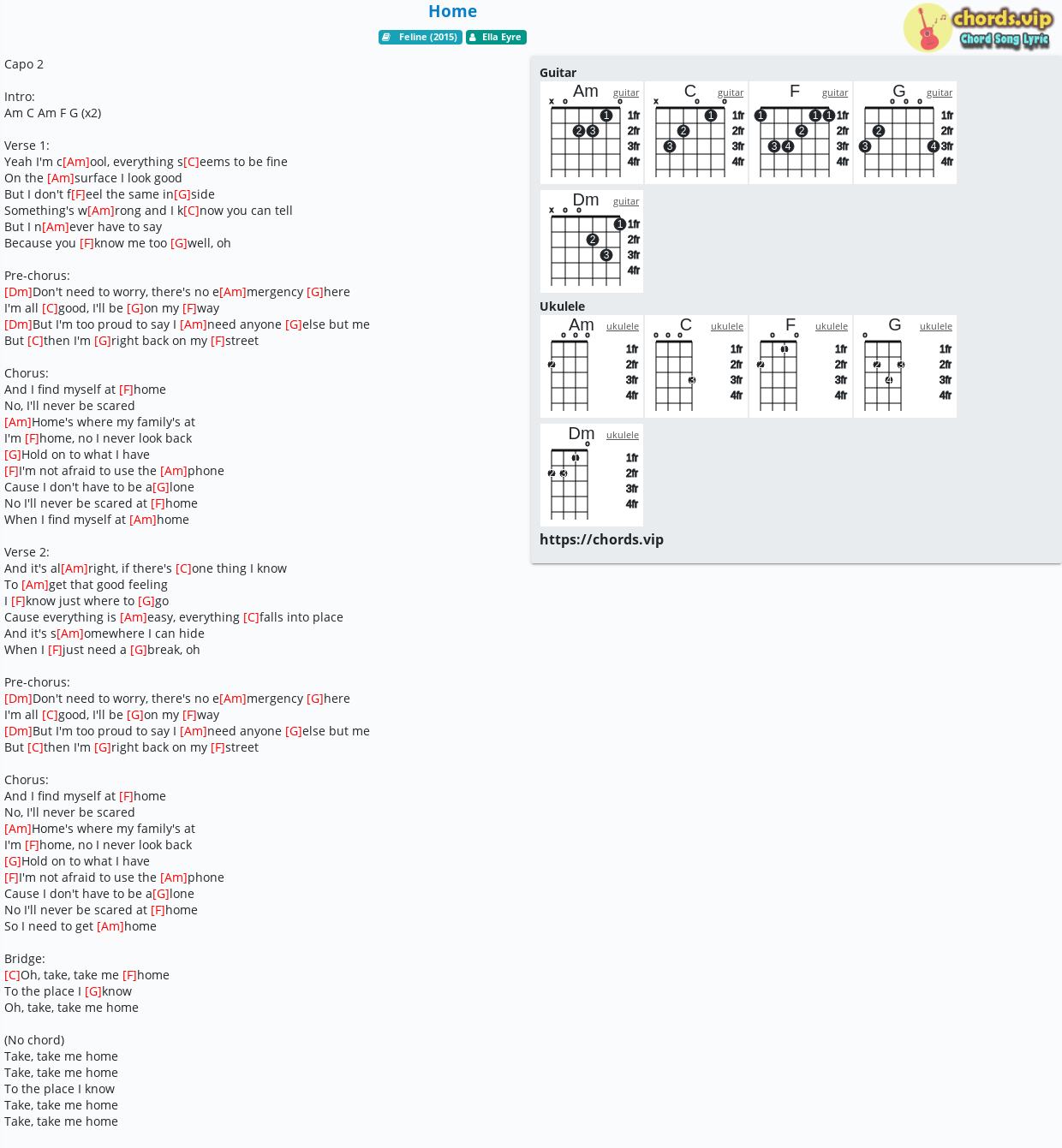 Chord: Home - Ella Eyre - tab, song lyric, sheet, guitar, ukulele | chords .vip