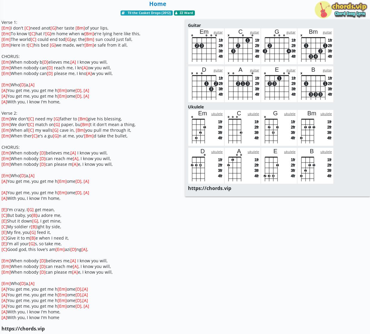 Chord Home Zz Ward Tab Song Lyric Sheet Guitar Ukulele Chords Vip