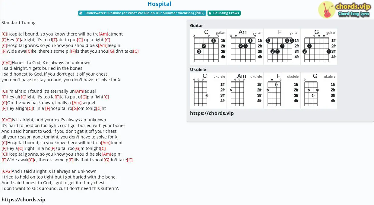 Chord Hospital Counting Crows Tab Song Lyric Sheet Guitar Ukulele Chords Vip