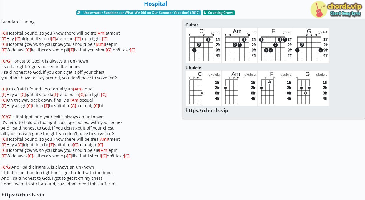 Chord Hospital Counting Crows Tab Song Lyric Sheet Guitar Ukulele Chords Vip