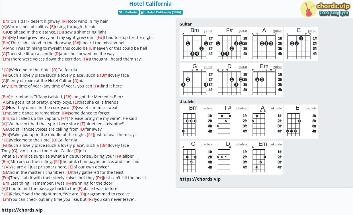 Hotel california chords