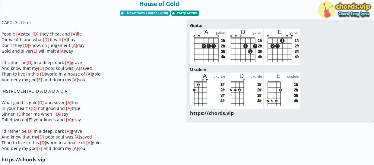 leje Nævne husdyr Chord: House of Gold - Patty Griffin - tab, song lyric, sheet, guitar,  ukulele | chords.vip