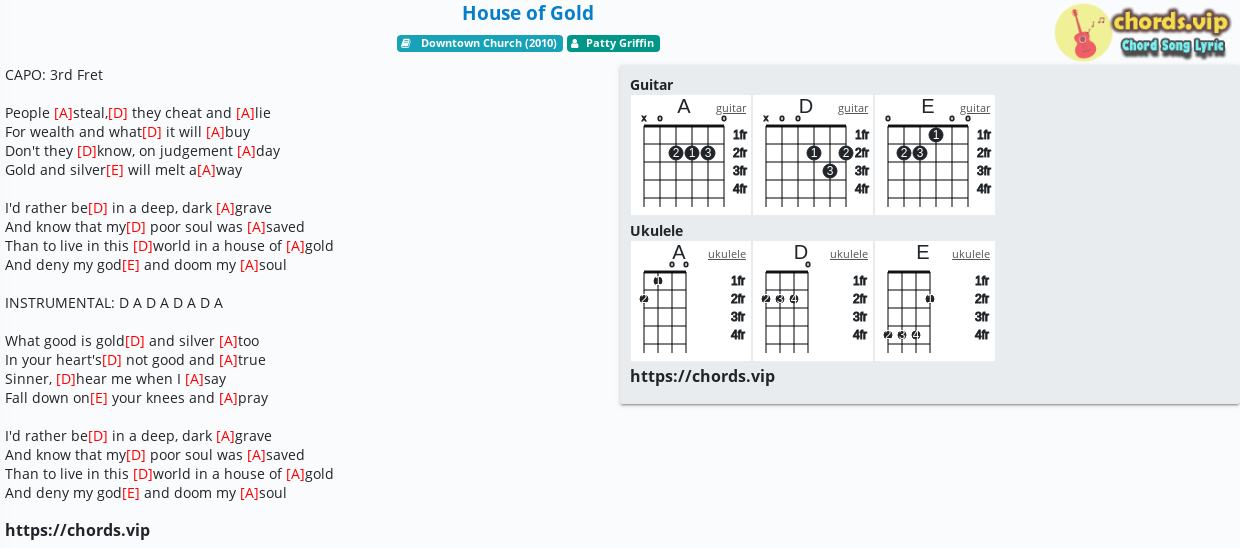 leje Nævne husdyr Chord: House of Gold - Patty Griffin - tab, song lyric, sheet, guitar,  ukulele | chords.vip