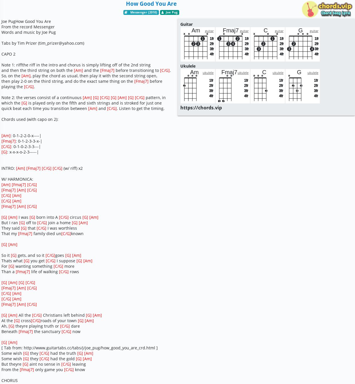 Chord How Good You Are Joe Pug Tab Song Lyric Sheet Guitar Ukulele Chords Vip