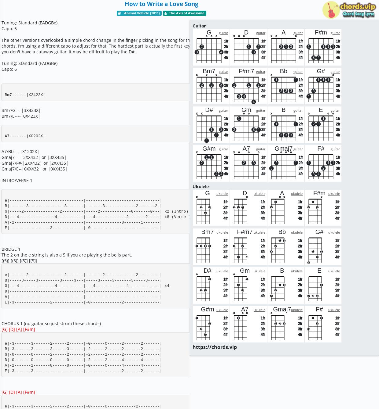 Chord How To Write A Love Song The Axis Of Awesome Tab Song Lyric Sheet Guitar Ukulele Chords Vip