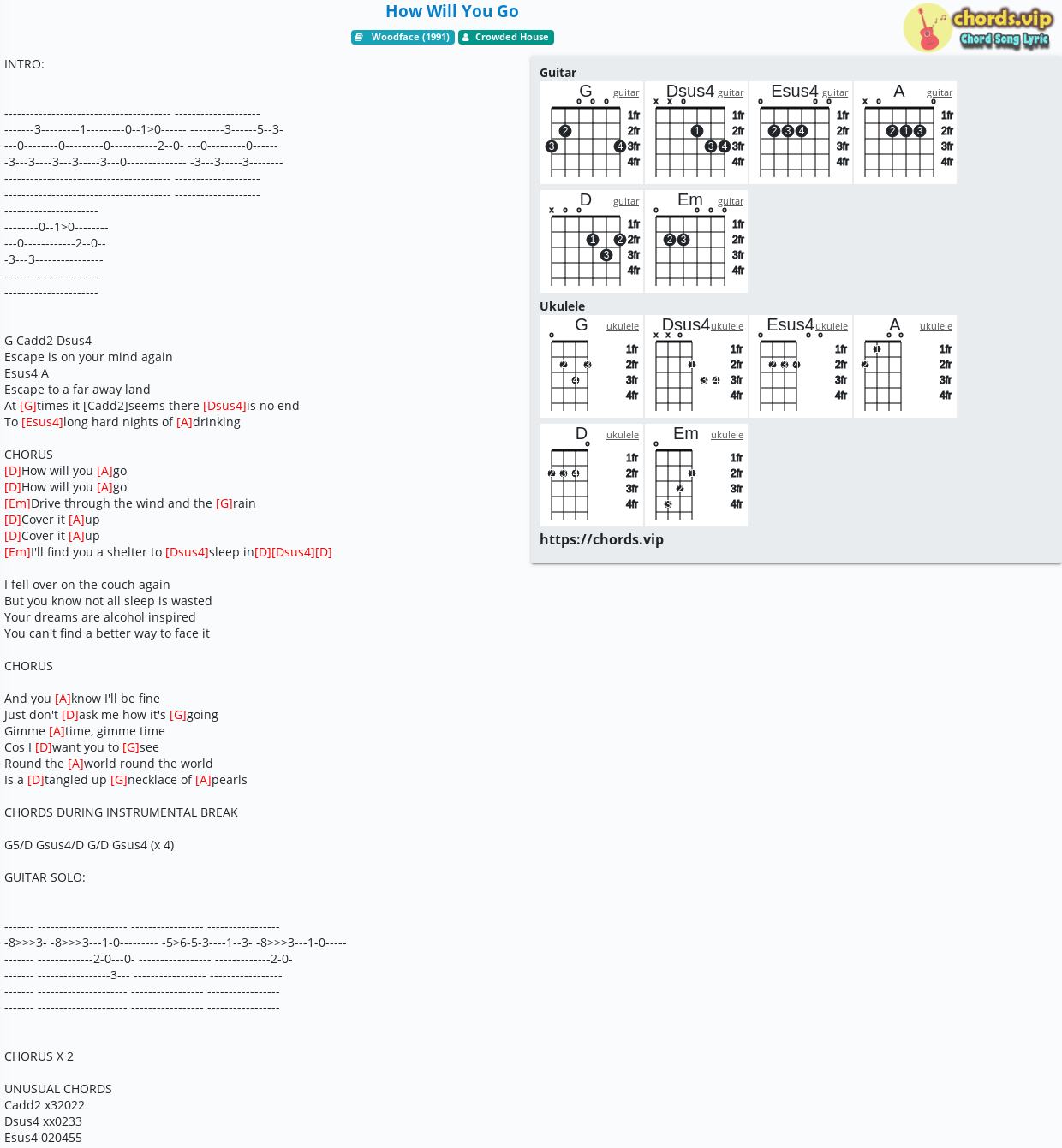 Chord How Will You Go Crowded House Tab Song Lyric Sheet Guitar Ukulele Chords Vip