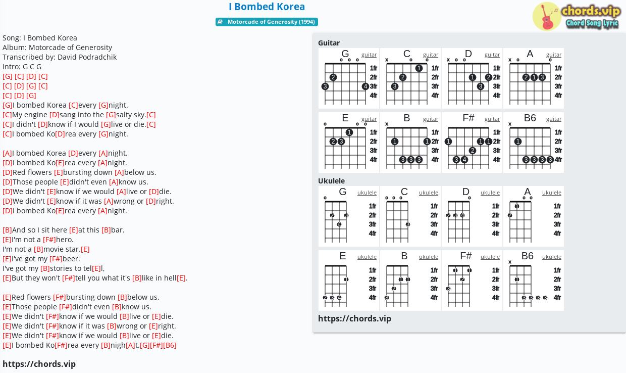 Chord I Bombed Korea Cake Cake Tab Song Lyric Sheet Guitar Ukulele Chords Vip