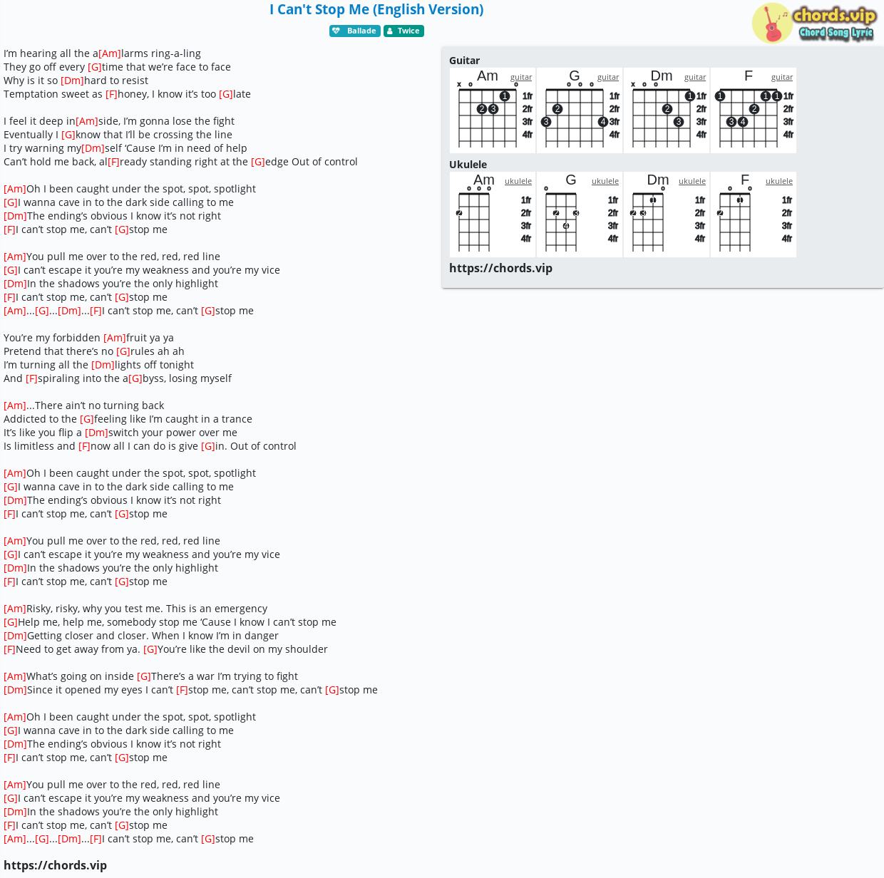 Hợp Am I Can T Stop Me English Version Twice Cảm Am Tab Guitar Ukulele Lời Bai Hat Chords Vip