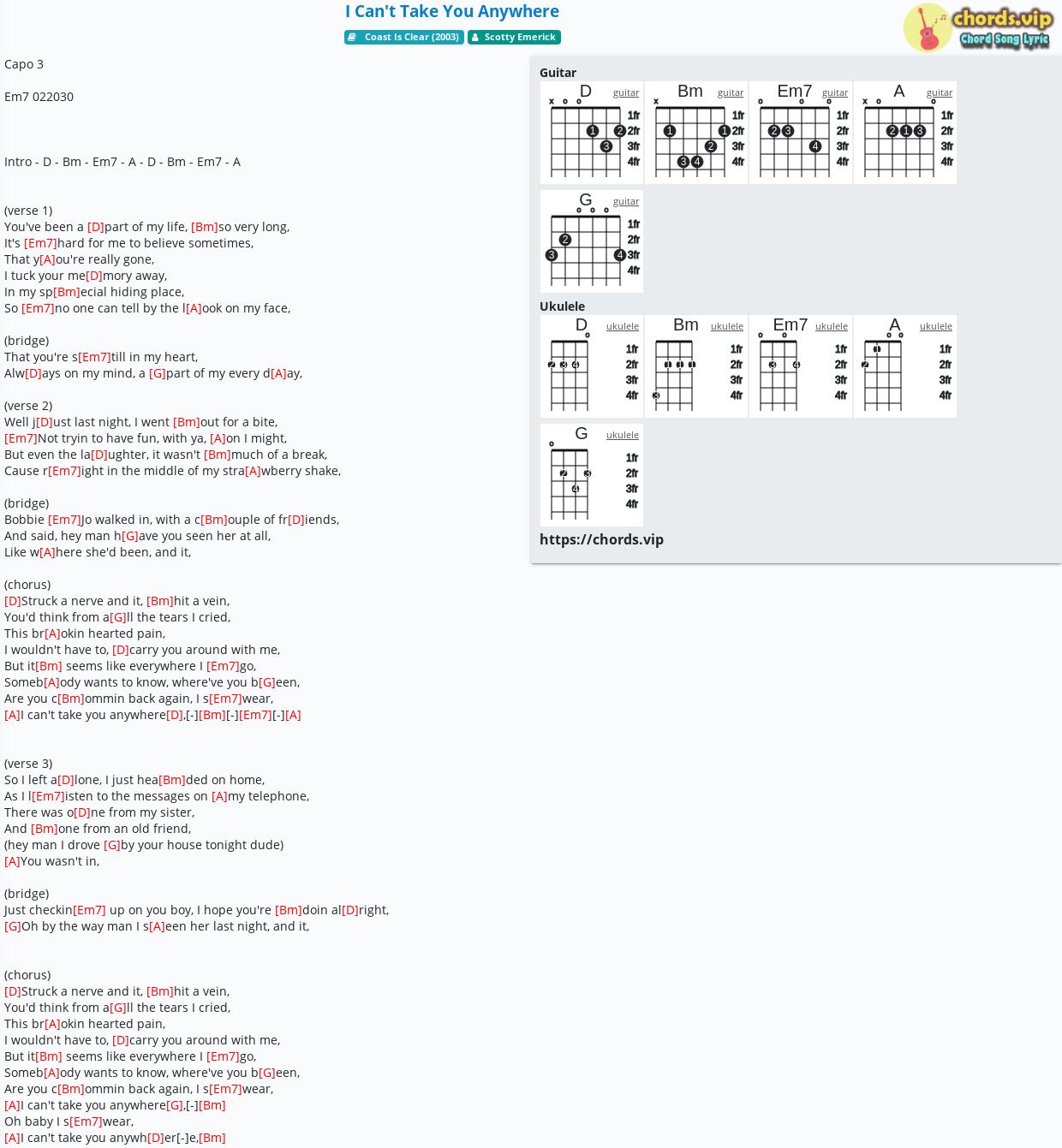 Chord I Can T Take You Anywhere Scotty Emerick Tab Song Lyric Sheet Guitar Ukulele Chords Vip