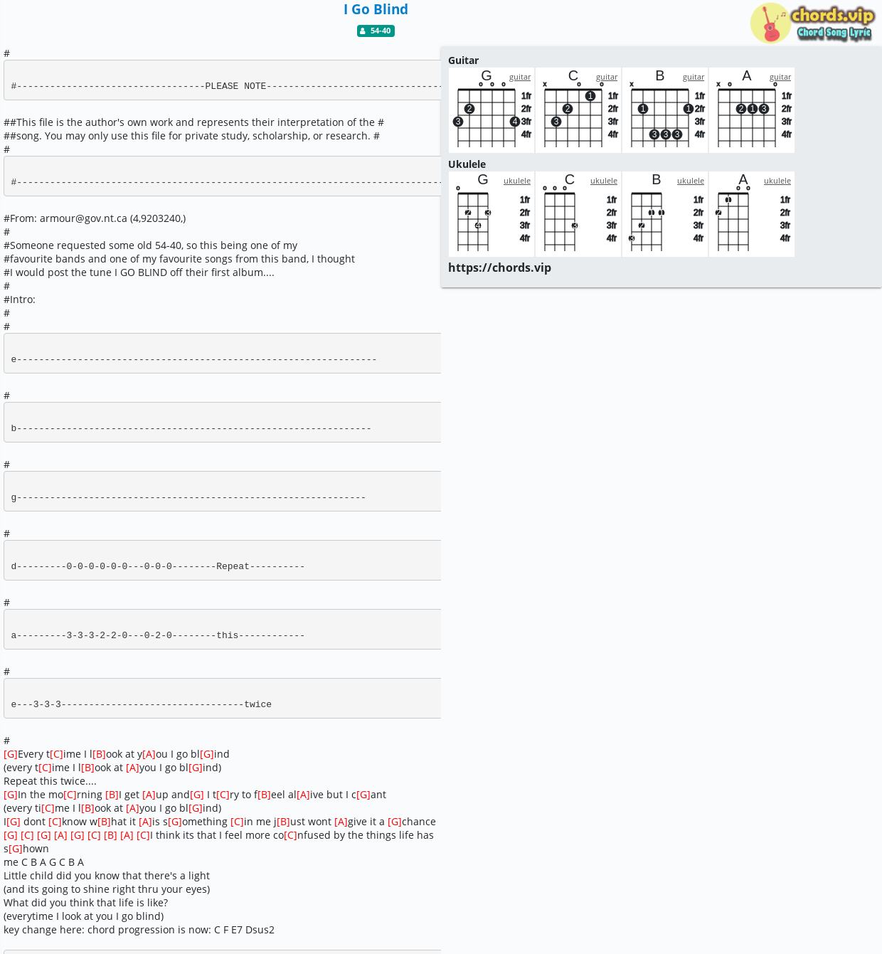 Chord: I Go Blind - tab, song lyric, sheet, guitar, ukulele | chords.vip