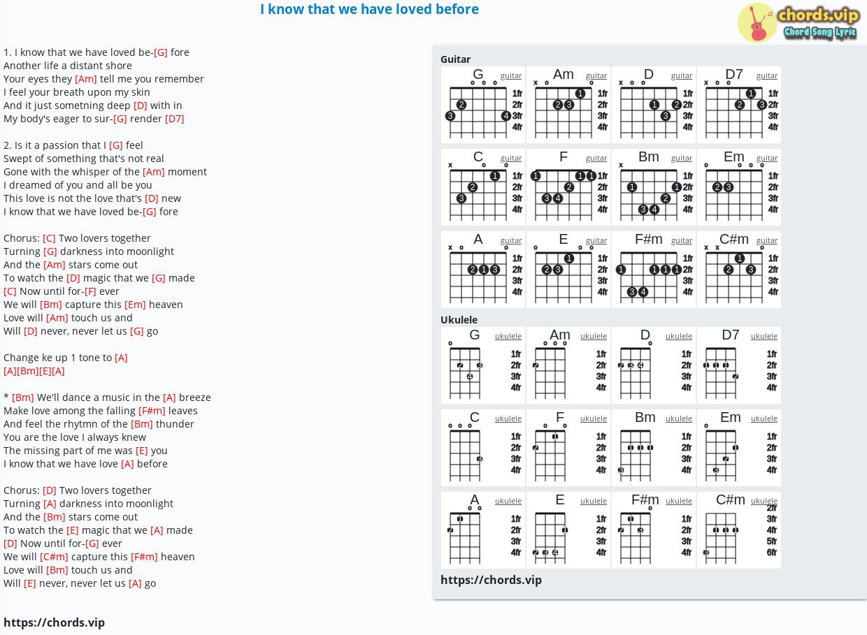 Chord I Know That We Have Loved Before Daniel Candon De La Campa Louise Dorsey Tab Song Lyric Sheet Guitar Ukulele Chords Vip