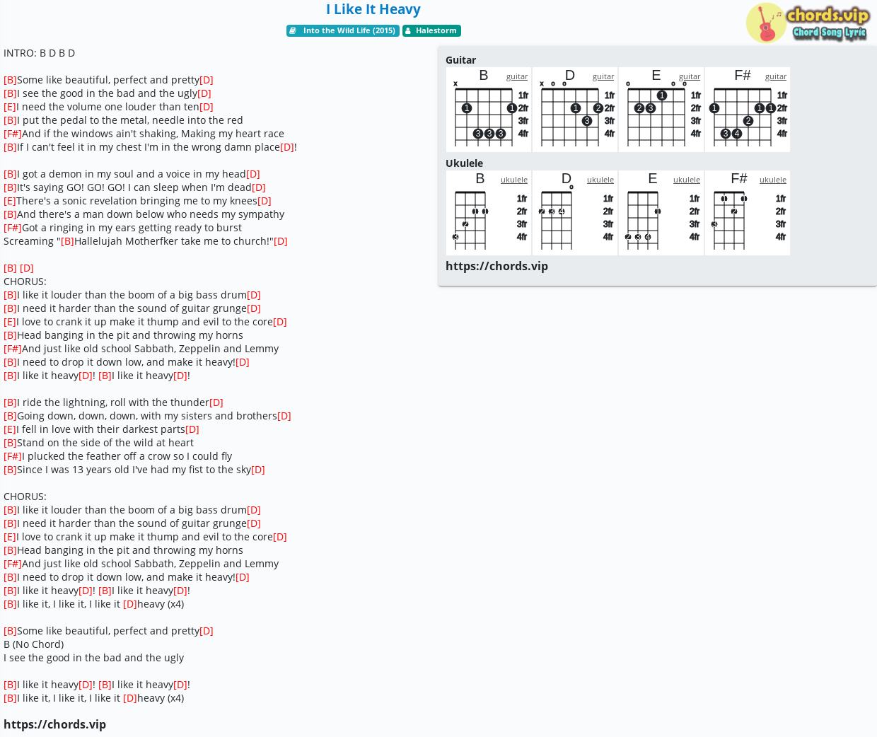 Chord I Like It Heavy Halestorm Tab Song Lyric Sheet Guitar Ukulele Chords Vip