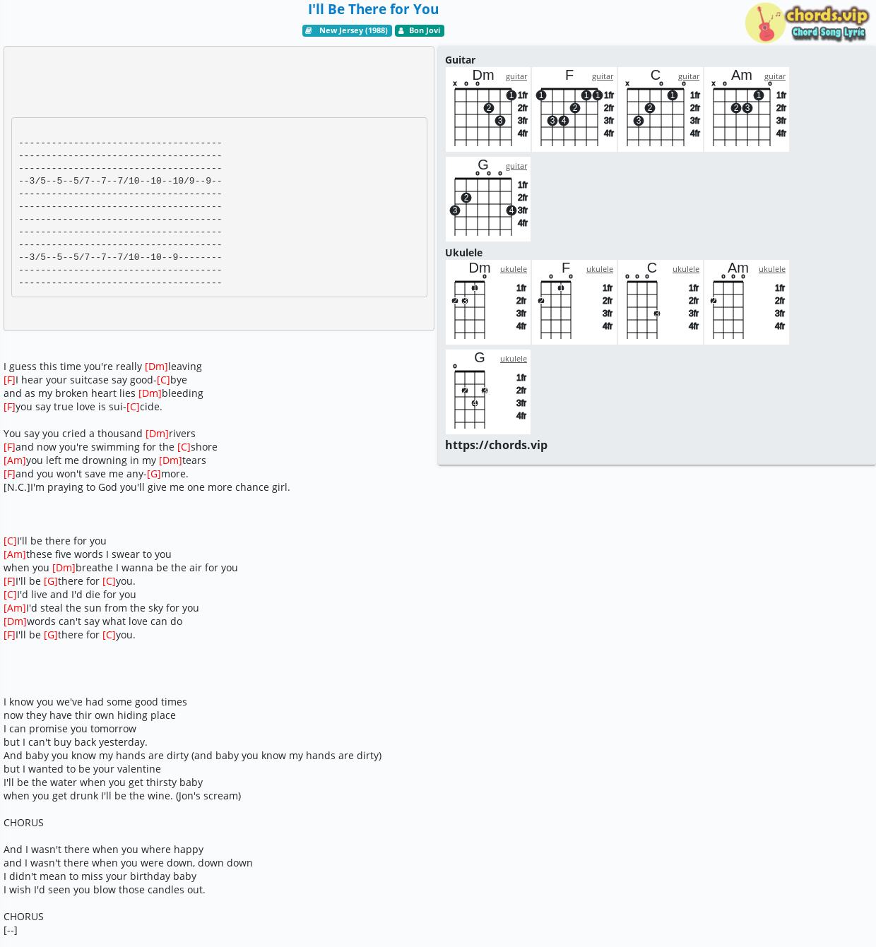 Udførelse Sodavand placere Chord: I'll Be There for You - Bon Jovi - tab, song lyric, sheet, guitar,  ukulele | chords.vip