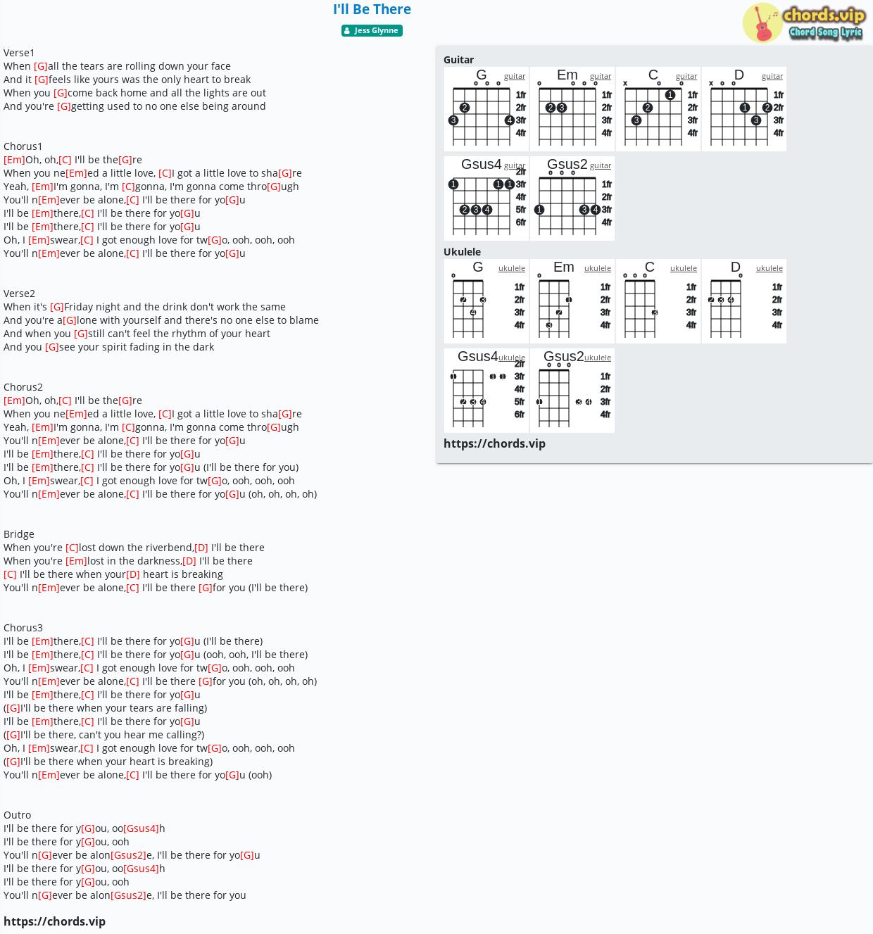 Autonomi chikane Stramme Chord: I'll Be There - Jess Glynne - tab, song lyric, sheet, guitar, ukulele  | chords.vip