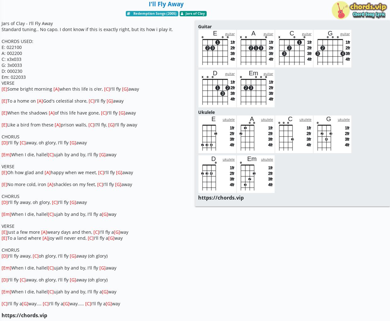Chord I Ll Fly Away Jars Of Clay Tab Song Lyric Sheet Guitar Ukulele Ch...