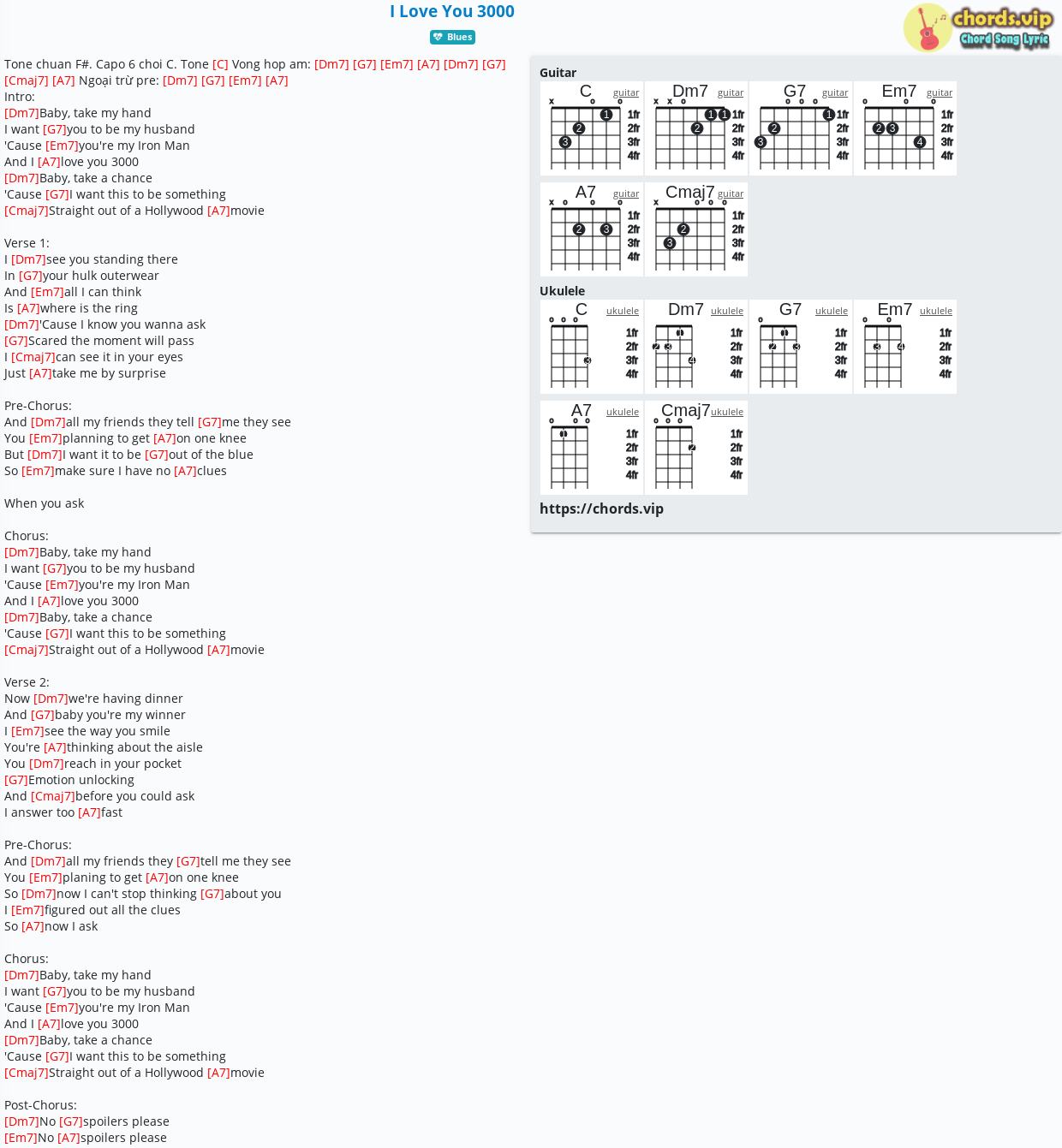 Chord: I Love You 3000 - tab, song lyric, sheet, guitar, ukulele