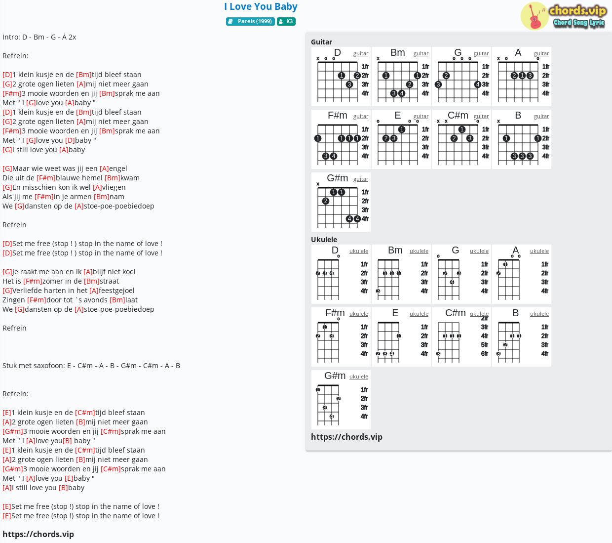Chord I Love You Baby K3 Tab Song Lyric Sheet Guitar Ukulele Chords Vip