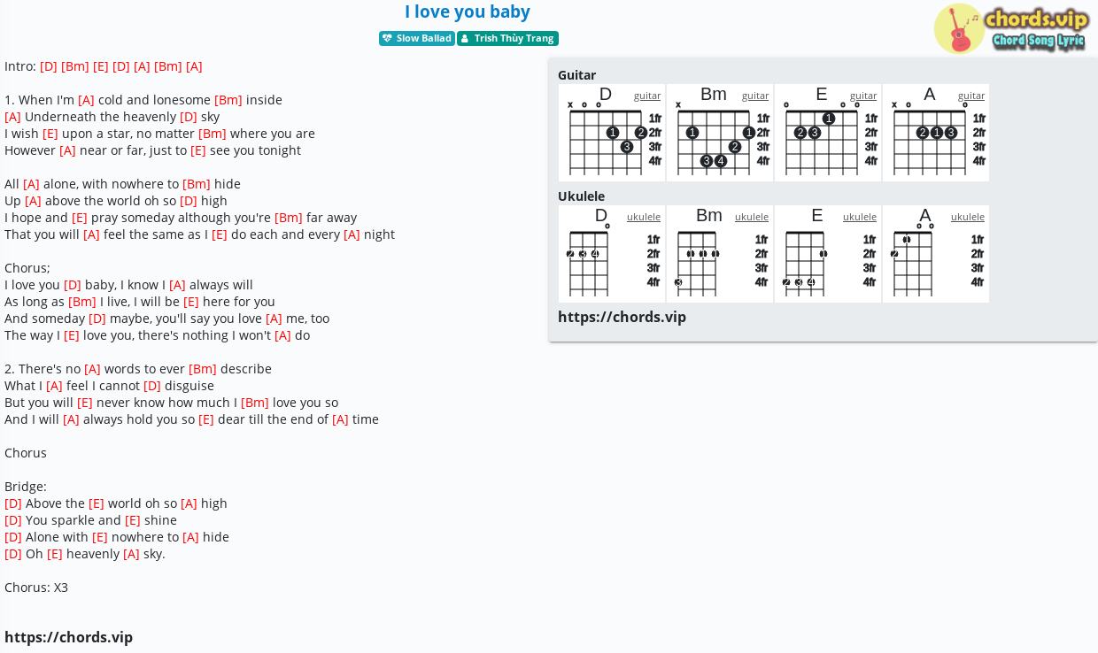 Chord I Love You Baby Trish Thuy Trang Tab Song Lyric Sheet Guitar Ukulele Chords Vip