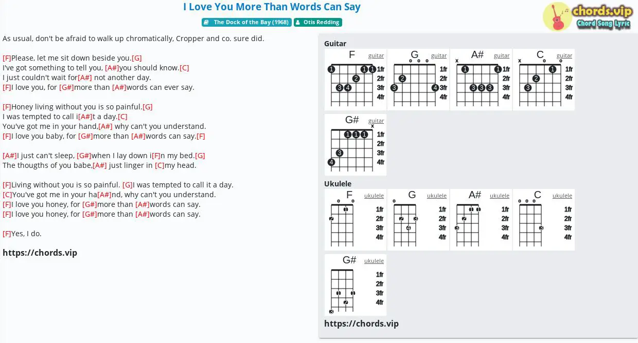 Chord I Love You More Than Words Can Say Otis Redding Tab Song Lyric Sheet Guitar Ukulele Chords Vip