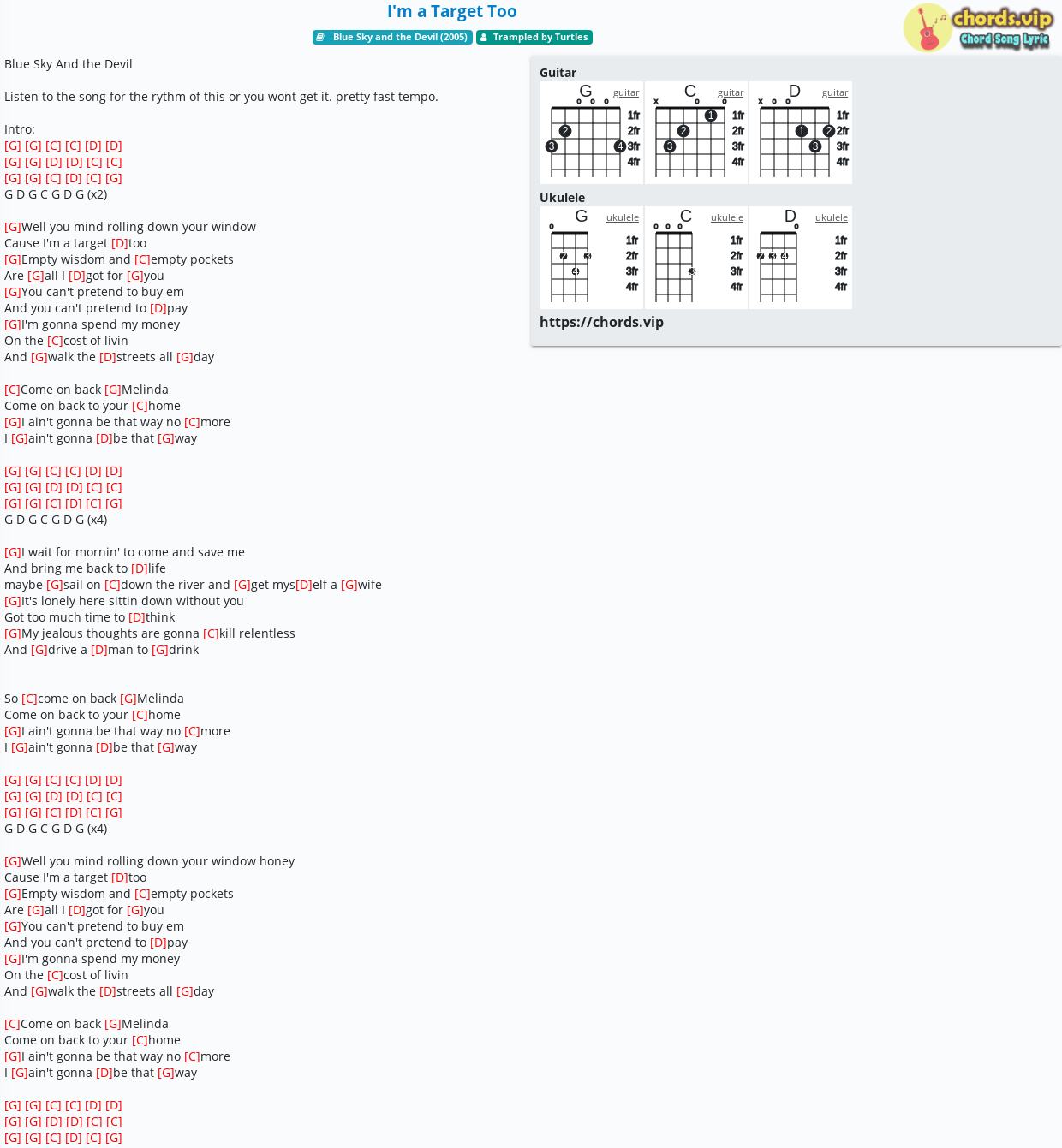 Chord I M A Target Too Trampled By Turtles Tab Song Lyric Sheet Guitar Ukulele Chords Vip