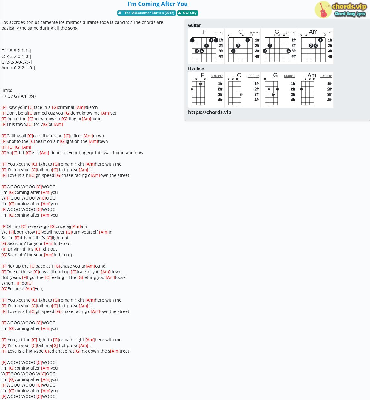 Chord I M Coming After You Owl City Tab Song Lyric Sheet Guitar Ukulele Chords Vip