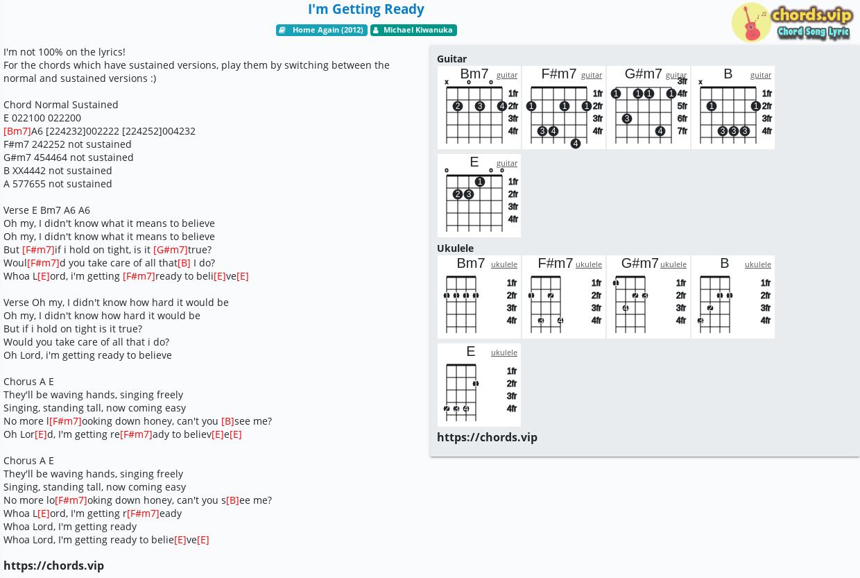 Chord I M Getting Ready Michael Kiwanuka Tab Song Lyric Sheet Guitar Ukulele Chords Vip