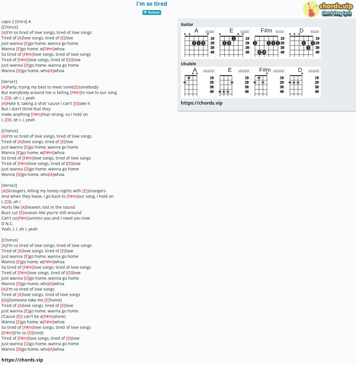 Chord I M So Tired Tab Song Lyric Sheet Guitar Ukulele Chords Vip