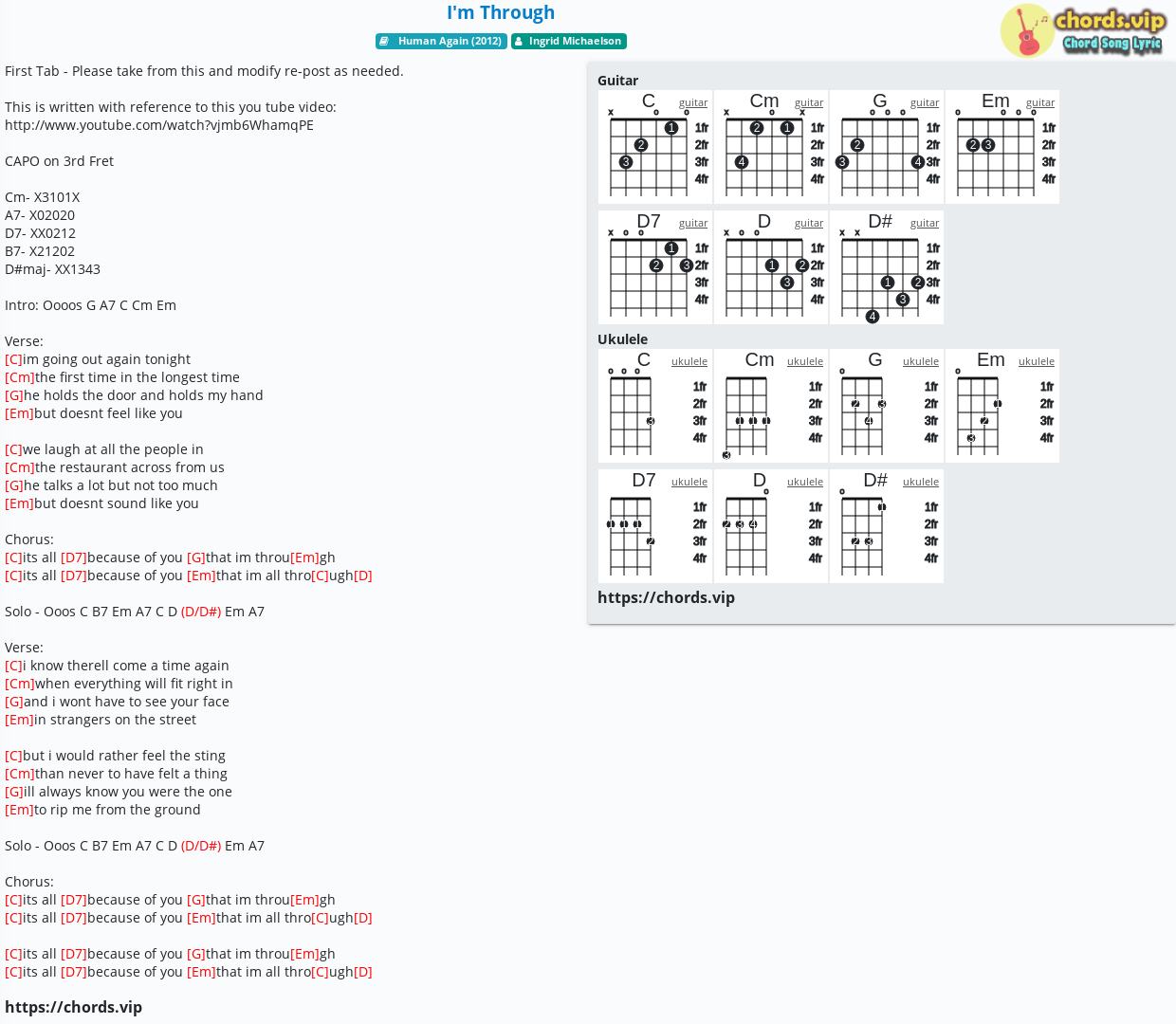 Chord I M Through Ingrid Michaelson Tab Song Lyric Sheet Guitar Ukulele Chords Vip Chord I M Through Ingrid Michaelson Tab Song Lyric Sheet Guitar Ukulele Chords Vip