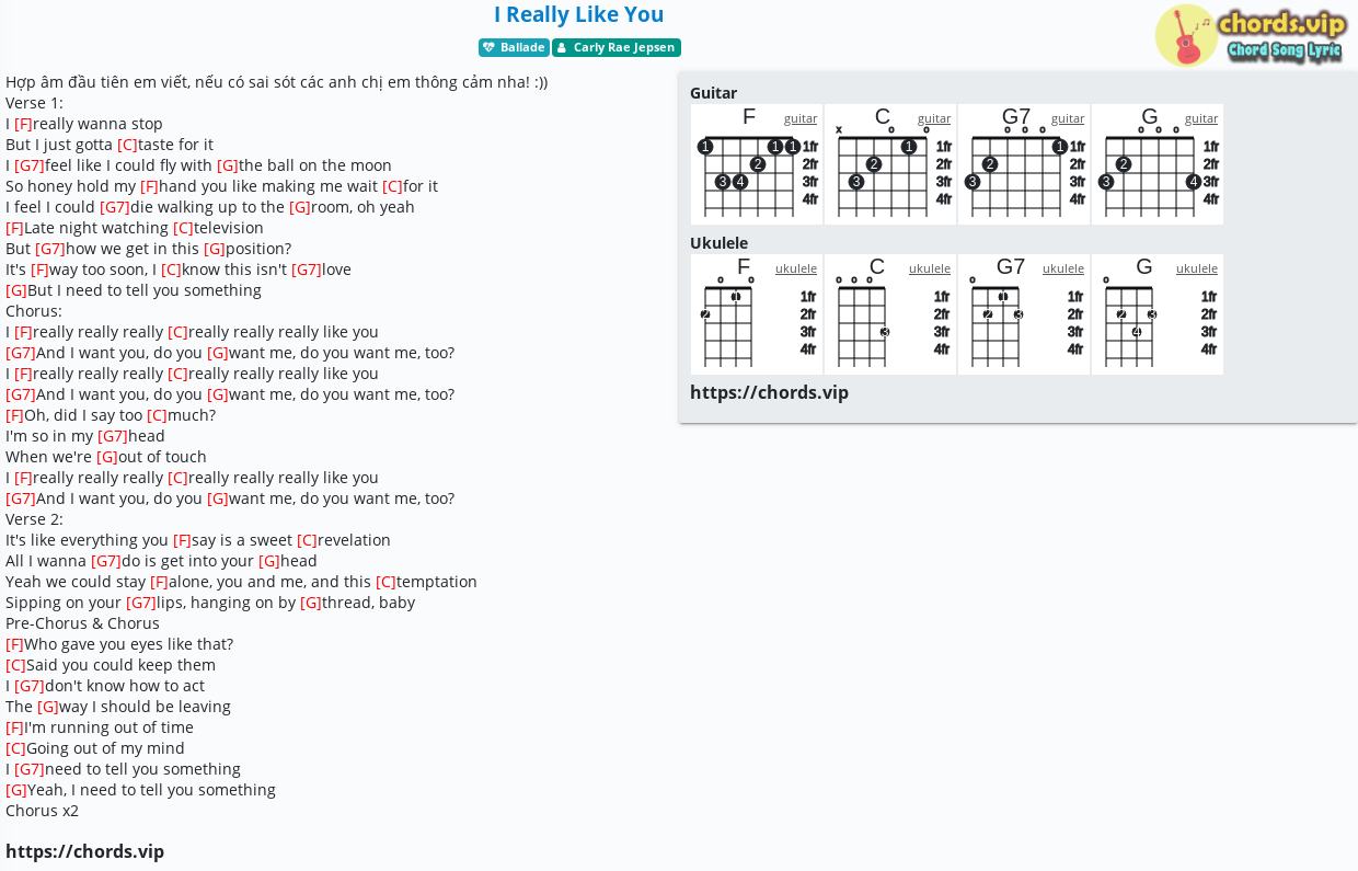 Picasso Mærkelig Prøve Chord: I Really Like You - Carly Rae Jepsen,Peter Svensson,Jacob Kasher  Hindlin - tab, song lyric, sheet, guitar, ukulele | chords.vip