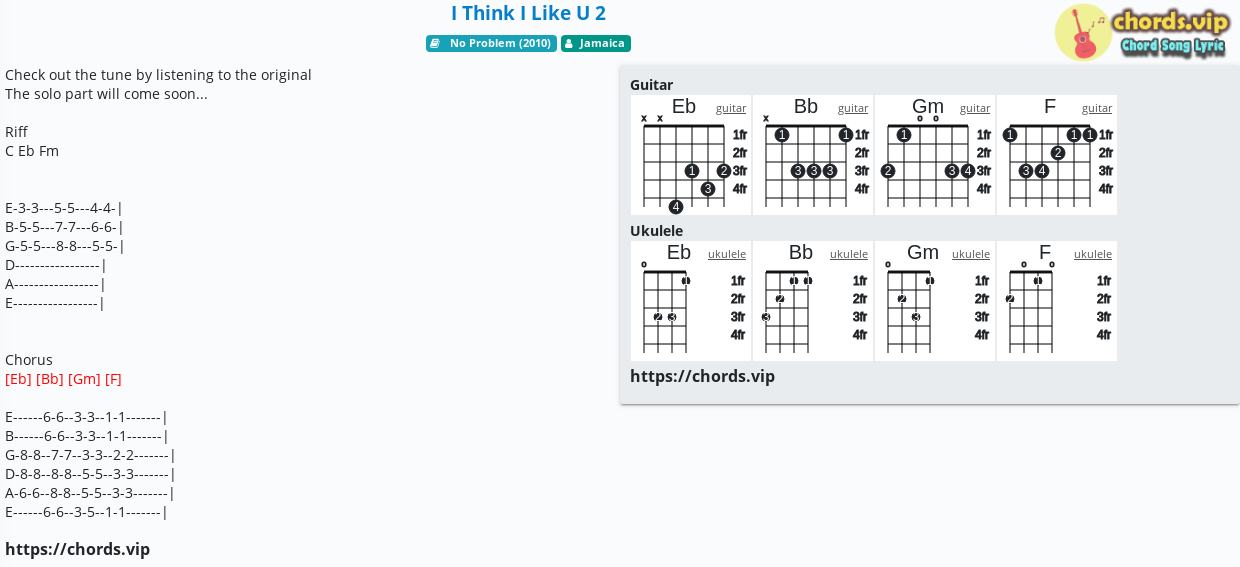 Chord I Think I Like U 2 Jamaica Tab Song Lyric Sheet Guitar Ukulele Chords Vip