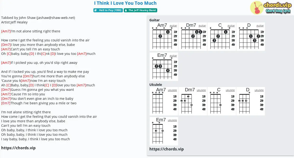 Chord: I Think I Love You Too Much - The Jeff Healey Band - tab, song