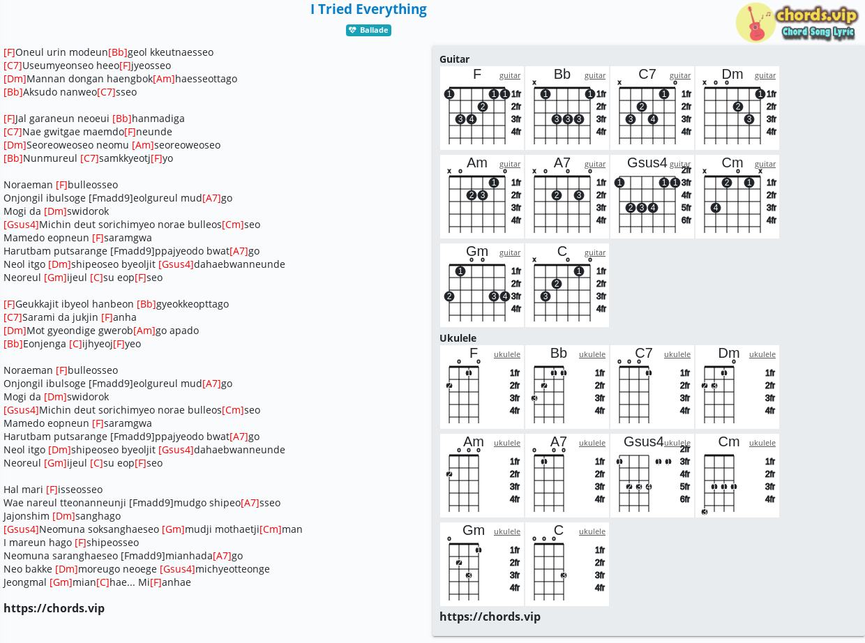 Chord I Tried Everything tab, song lyric, sheet, guitar, ukulele