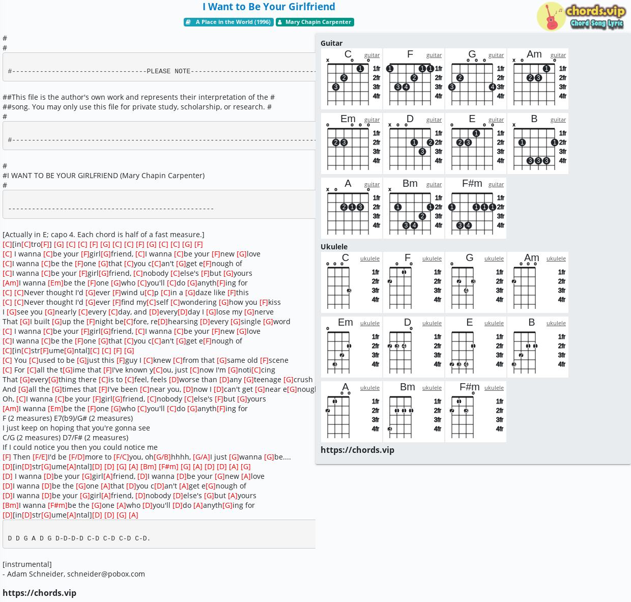 Chord I Want To Be Your Girlfriend Mary Chapin Carpenter Tab Song Lyric Sheet Guitar Ukulele Chords Vip
